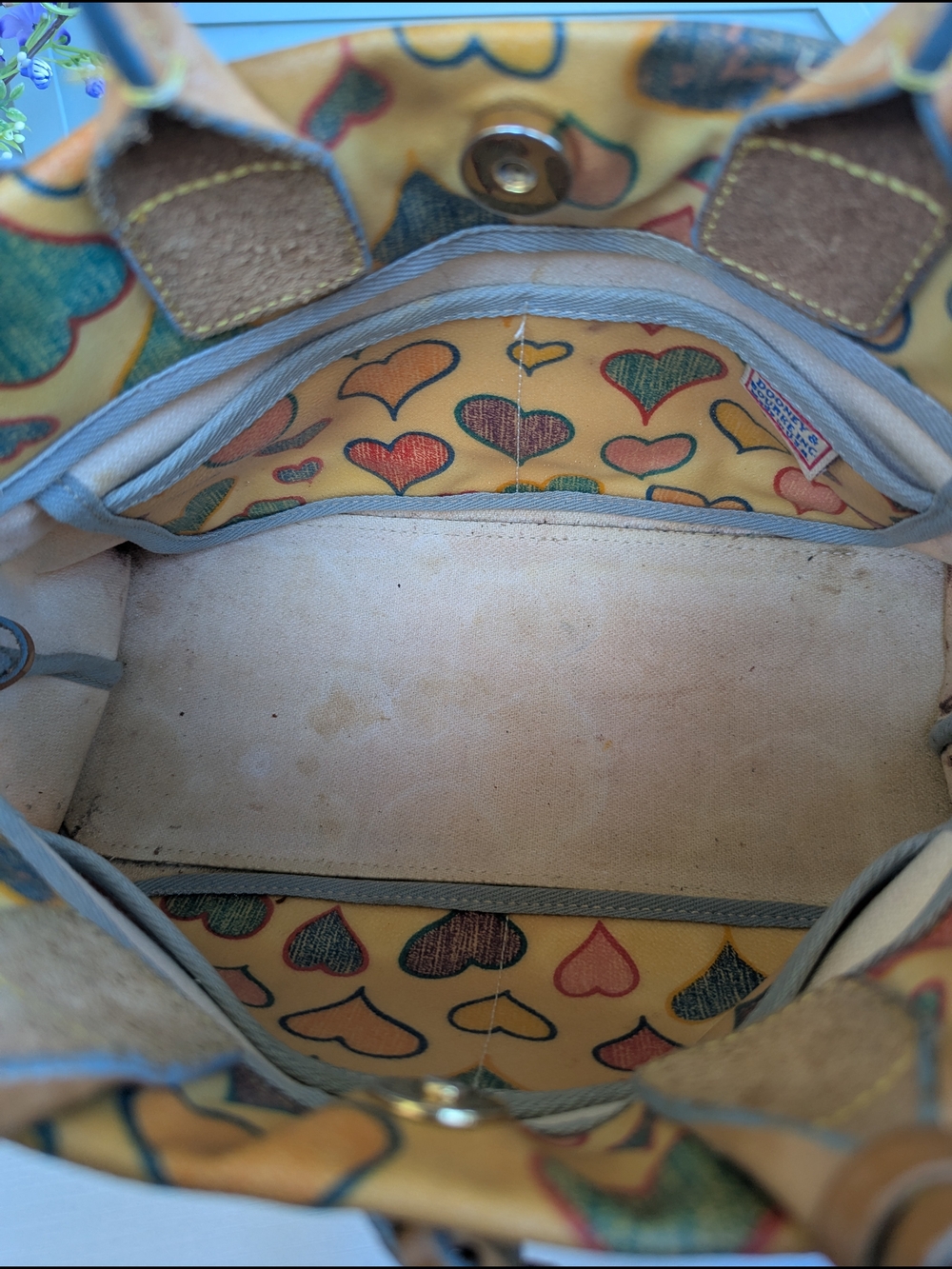 Dooney & Bourke Yellow Heart Print Satchel - Picture 9 of 11
